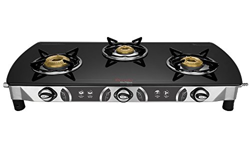 Preethi Blu Flame Blaze Glass top 3 Burner Gas Stove, Manual Ignition, Black Preethi Blu Flame Blaze Glass top 3 Burner Gas Stove, Manual Ignition, Black