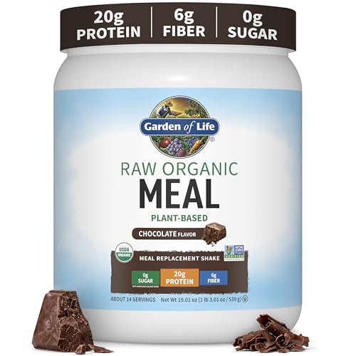 Garden of Life Meal Replacement Shakes, Raw Organic, Chocolate Protein Powder with Plant Based Pea Protein, Sprouts, Greens, Probiotics, Dairy Free 14 Servings
