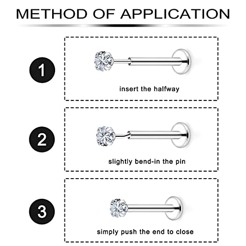 Ftovosyo 20G 18G 16G Threadless Push in Nose Rings Studs Surgical Steel Pushin Nose Stud 2mm 2.5mm 3mm Round Crystal Opal Labret Lip Medusa Piercing Jewelry Conch Helix Tragus Earring for Women Men3