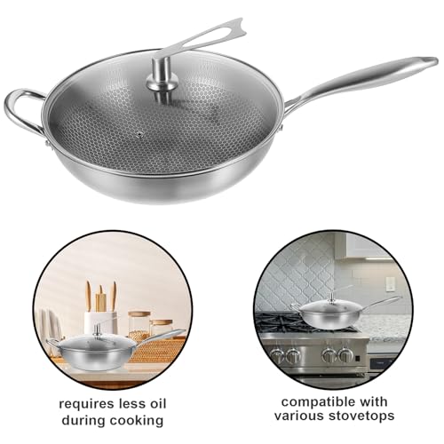 Wok de acero inoxidable 32 cm con tapa antiadherente miniatura 6