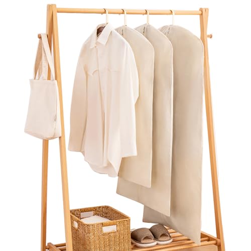 Bolsa De Ropa De Algodón, Bolsa De Ropa Para Colgar, Fundas Para Trajes Transpirables Naturales Con Cremallera Metálica, Fundas Para Ropa De Gran Capacidad Para Pieles, Vison Size:90 58cm,Color:Plano