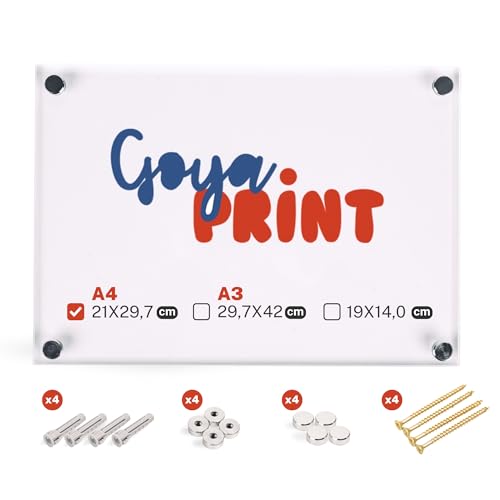 GOYAPRINT Doble Placa de Metacrilato Transparente 21x29,7 cm con Embellecedores Metalicos Marco de Acrílico para Atornillar (A4, 3+3 mm)