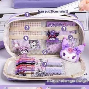 Image of Panda Pencil Case,Cute Design Large Capacity with Transparent Window, Includes Panda Doll and Stickers (Purple)
