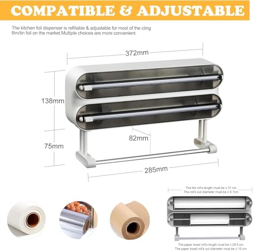 Image of DOCAT Foil Paper Cutter and Holder, 3 in 1 Magnetic Aluminum Foil and Plastic Wrap Organizer with Paper Towel Holder, Compatible with Cling Film, Tin Foil and Wax Paper (Black)