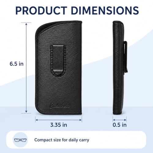 Image of Calabria Slim Faux Leather Eyeglass Case Soft Slip-In Design [Black with Clip - 1 Pack] | Compact Protective Pouch | Soft Case for Glasses | Lightweight Sunglass Storage