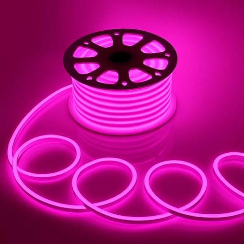 Image of V.E.S.P.A 16.4 Feet Neon LED Strip Lights, with 12V Adapter, Waterproof IP65, Silicone Flexible Rope Light for Wall Decor | DIY Name Signs | Neon Lights | 5 Meter | (Pink)
