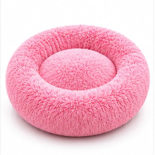 Image of Calming Pet Bed for Dogs & Cats, Round Donut Dog Bed, Soft Faux Fur Plush Cushion, Supportive Bolster Edges, Reversible Dual-Side Comfort, Washable Pet Sleeping Bed, Pink, Small