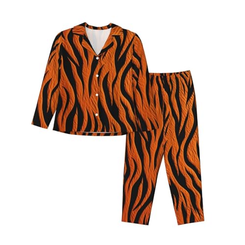 Pyjama 2 pièces doux Tiger Stripes noir grandes tailles pour femme