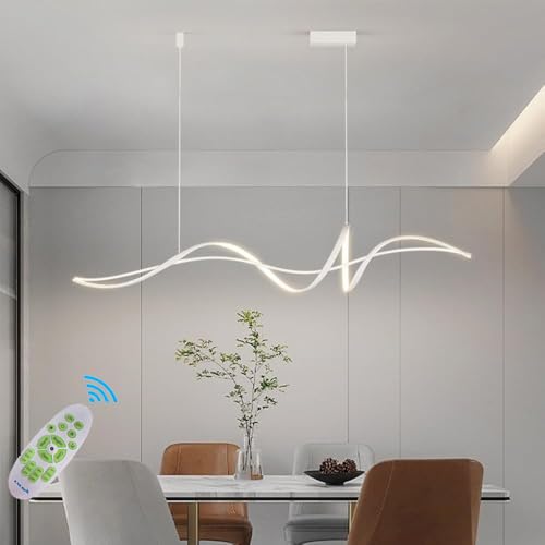 Lampada a Sospensione LED Dimmerabile Spirale in Alluminio Moderna Nero per Isola Cucina, Sala da Pranzo, Soggiorno (Bianco, L150CM)