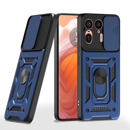 Image of Outlouders Back Cover for Motorola Moto Edge 50 Ultra 5G | D10 Tough Armor 360 Protection Case with Sliding Camera Shield & Ring Holder Stand Bumper Case (Blue)