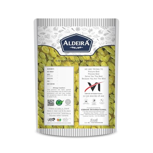 Image of ALDEIRA Premium Seedless Green Raisins 400g | Natural Kishmish | High Fiber Dry Fruits | Rich in Antioxidants & Vitamins | Healthy Snack for Daily Use