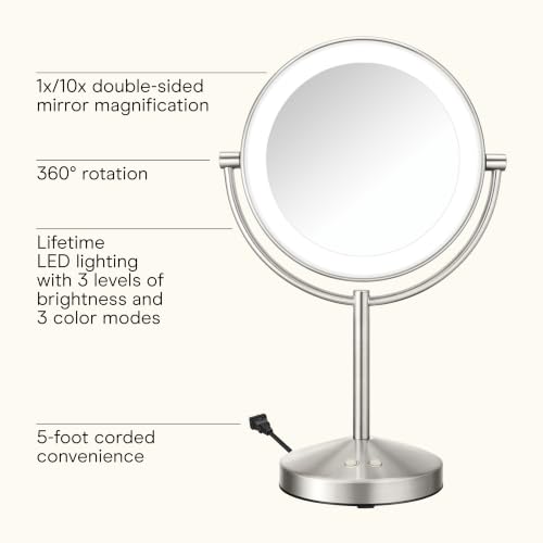 Conair LED Vanity Mirror, Double-Sided, 10x Magnification, Satin Nickel - image 2