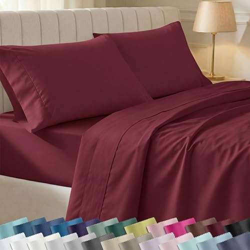California Design Den Soft 100% Cotton Full Size Bed Sheets Set, 400 Thread Count Good Housekeeping Award Winner, Silky Smooth Sateen with Deep Pockets, Durable Full Bed Sheet Set - Burgundy Red