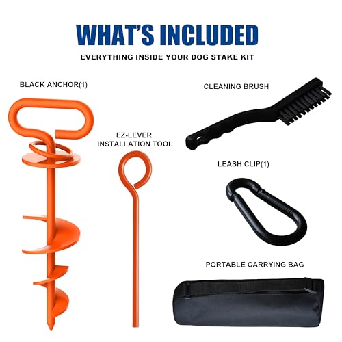 Image of Eurmax USA Heavy Duty Dog Tie Out Stake, No-Tangle In Ground Anchor Runner for Large Dogs up to 210 Lbs - Perfect for Yard, Beach and Camping (Orange)