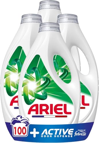 Ariel +Active Lessive Liquide, 100 Lavages (4x25), Élimine les Odeurs de Transpiration Même Après 7 Jours avec la Technologie Febreze, Impeccable Même à...