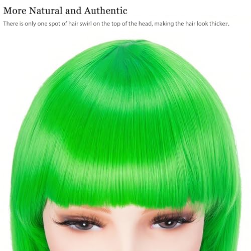Image of Rose bud Grass Green Wig Bob Straight 12 Inch Short Hair Cosplay Wigs for Women Costume Party Halloween