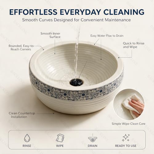 Image of Backline Moroccan Table Top Wash Basin For Bathroom | Matt Basin | Countertop Basin For Home /Office /Hotels 41 X 41 X 14 Cm(White Blue Matt)(5 Years Warranty)
