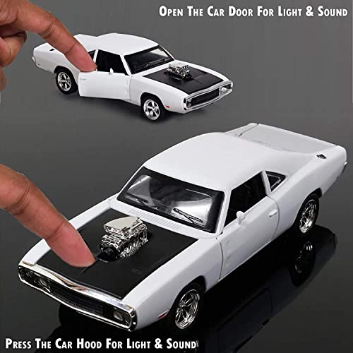 Image of Alloy Car Model Diecasts Metal Toy with Sound /Light /Pull-Back Off-Road Vehicles Car Model Collection Kids Toys Gift Multicolor Pack of 1 (1:32 Dodge Charger White)
