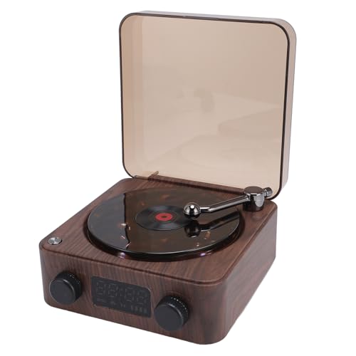 Altavoz bluetooth con tocadiscos vintage, pantalla de tiempo de luz ondulada de agua y madera