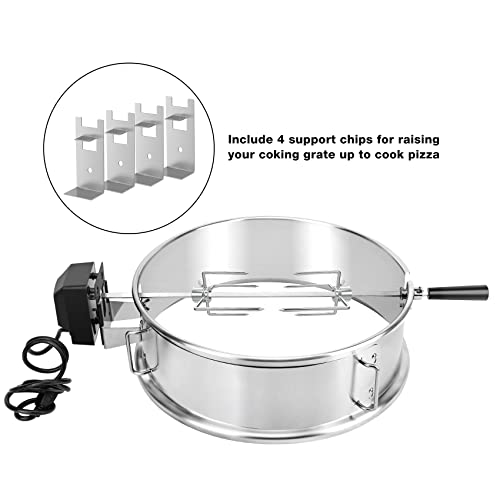 Onlyfire Edelstahl PizzaRing Kit mit Drehspieß, Komplettpaket Pizzaofen Umbausatz (incl. Pizzastein, Pizza Schaufel) und Rotisserie Grillspieß für Weber 47 cm Kugelgrill und viele andere Modelle