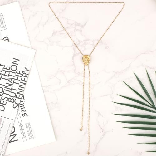 Gold Western Cowgirl Hat Necklace, Cowboy Accessories Vintage Bolo Tie Necktie Long Pendant Necklace Statement Trendy Jewelry Gift for Women Country Concert3