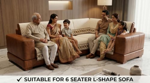 Image of KINGLY L-Shape Sofa Cover 6 Seater 3+3 Velvet Full Cover - Cream Beige | Fully covered quilted velvet slipcover, washable anti-slip furniture protector, L-type corner sofa cover for living room