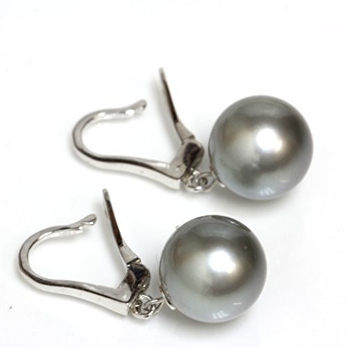 Tahitian Pearl Elegance Dangle Earrings 11.5-12Mm Light Grey Aaa Flawless 14Kt White Gold #TOP1