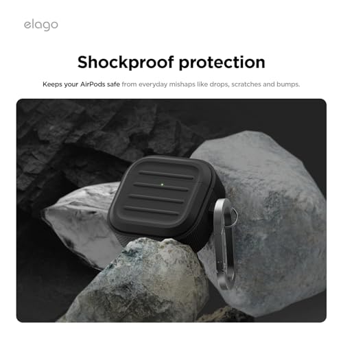 elago Armor Case Compatible with AirPods 4 Case - Compatible with AirPods 4th Generation Case, Carabiner Included, Supports Wireless Charging, Shock Resistant, Full Protection (Black) by elago - Image 4