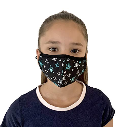 Little Chicks Youth Kids 3-Layer Face Mask - Adjustable Ear Loop, Washable & Reusable With Bendable Nose Grip - (Child Age 6-12), 2 Count, Black #TOP2