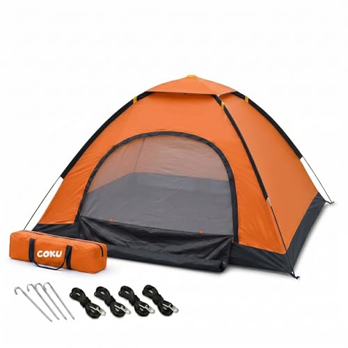 Image of Coku Camping Tent for 4 Persons, Lightweight Backpacking Dome Tent with Mosquito Net, Waterproof Outdoor Tent, Easy Setup for Camping, Hiking, Trekking, Picnic, Travel