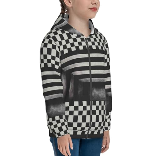 3D Vortex Optical Illusion Square Kids Pullover Hoodies Boys Zip Up Sweatshirts Girls Athletic Clothes with Pocket4