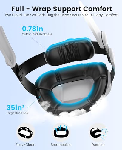 Image of Kawaye for Meta Quest 3S /3 /2 Head Strap with 7500mAh Hot-Swap Bateries for 3-4H Playtime,Double Knobs Adjustable VR Headset Strap with Large Support Pad Enhanced Support&Comfort for Games