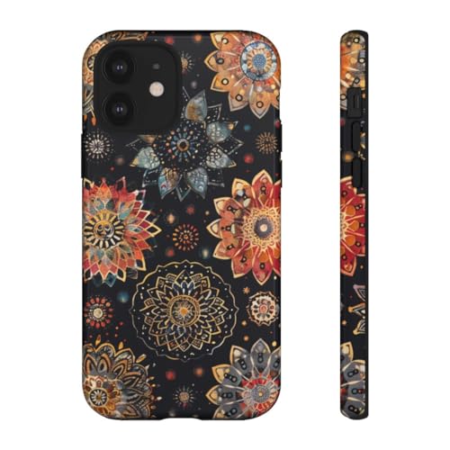 Coque iPhone 12 rigide mandala protection téléphone noir