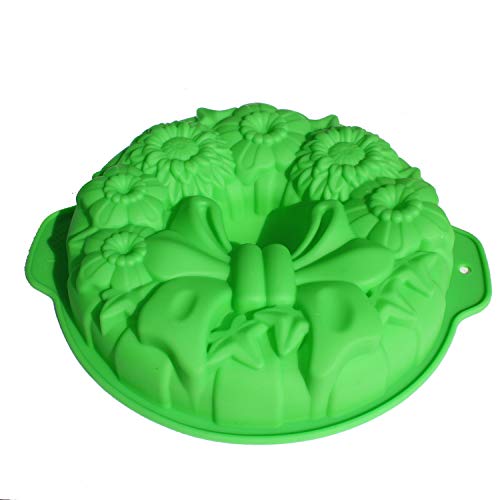X-Haibei Round Holiday Wreath Jello Puding Cake Pan Silicone Shallow Mold 10Inch With Ear #TOP3