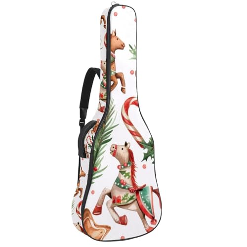 Housse guitare acoustique 109 cm motif cheval de Noël en tissu Oxford