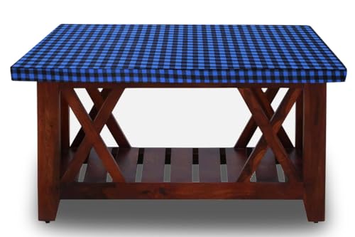 Image of The Furnishing Tree Elastic Rectangular Center Tpoy Table Cover WxL 14x24 in Inches Polyester Checkered Pattern Blue