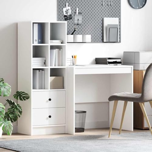 Cozynest 収納付きデスク 引き出し付き 棚で 2 pcs ホワイト 80 x 50 x 76 cm エンジニアリングウッド