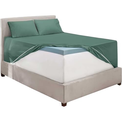 Image of Hearth & Harbor Extra Deep Pocket Full Size Sheets - 4 Piece Hotel Luxury Full Size Sheet Set Fits Up to 24 inch Mattress - Ultra Soft Luxury Bed Sheet Set - Full, Forest Green | 4 Piece Bed Sheet Set, Ultra Soft & Breathable, Fits Up to 24 inch Mattress, Hotel Luxury
