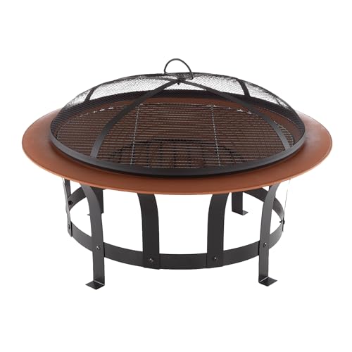 Pure Garden Outdoor Fire Pit - 30” Wood Burning Firepit with High-Temp Copper Finish, Screen, Poker, and Grate - Fire Pits & Outdoor Fireplaces