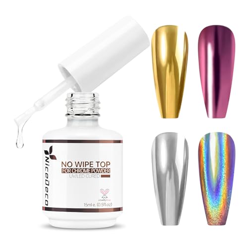 Nicedeco No Wipe Top Coat Semipermanentes para Polvo de Cromo Esmaltes Semipermanentes para Uñas Capa Superior UV LED Soak Off Uñas De Gel 15ml