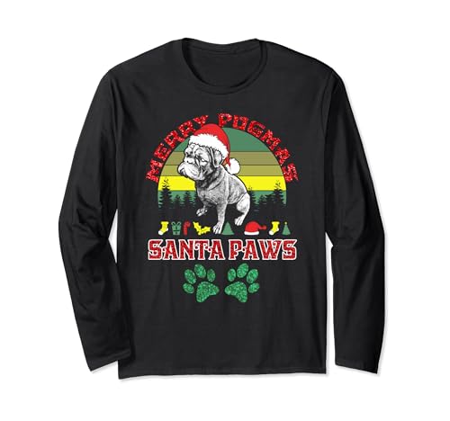Christmas Pug Lover Merry Pugmas Santa Paws Fun Xmas Sparkle Maglia a Manica
