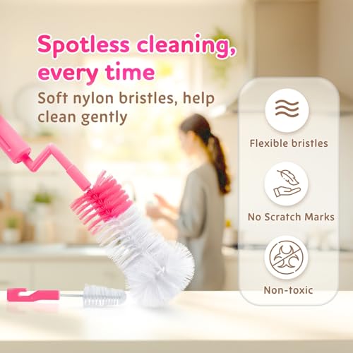 Image of Morisons Baby Dreams Rotary Bottle Cleaning Brush(Pink)