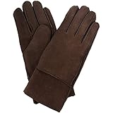 Chaud et luxueux SNUGRUGS Gants 100 % peau de mouton véritable pour femme, chocolat, Large (7.5\
