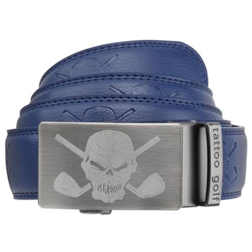 Generic Tattoo Golf Blue Leather Ratchet Belt One Size Fits Most