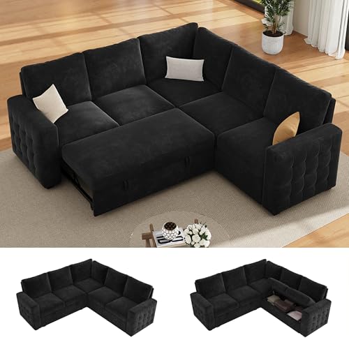 86" L-Shaped Sleeper Sofa with Storage