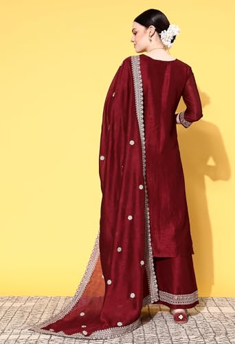 Image of SheWill Girl's Silk Womens Festive Ethnic Kurta Palazzo Set