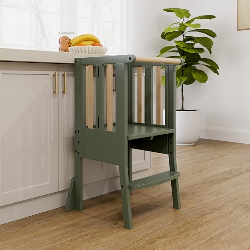 Image of Storkcraft Toddler Standing Tower Kitchen Step Stool, Olive /Driftwood