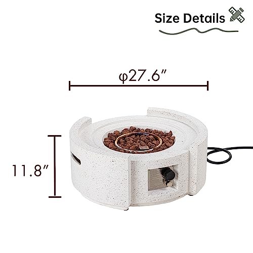 HOMPUS Round Fire Pit Table, Outdoor Propane Fire Pit Table w Free Lava Rocks & Rain Cover, Terrazzo Colorful Fire Pit Table for Patio, Outside