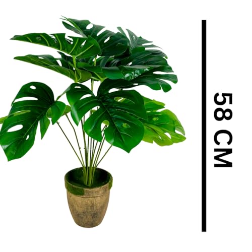 Image of Dekorly Artificial Palm Plants Leaves Faux Turtle Leaf Fake Monstera Tropical Large Palm Tree Leaves Outdoor UV Imitation Leaf Decorations (Golden Pot Monstera)