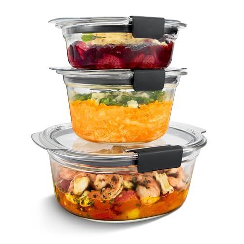 Rubbermaid Brilliance® Glass Round Leak-Proof 6-Piece Set Food Storage Containers, Food Containers with Lids, Meal Prep Containers